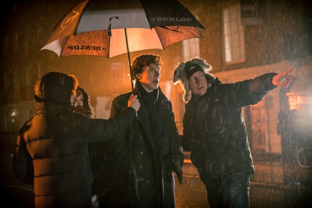 Benedict Cumberbatch (vlevo) jako Sherlock Holmes a Steve Lawes (vpravo). Foto Robert Viglasky. Publikováno se souhlasem autora v souladu s oprávněním v původním rozhovoru.
