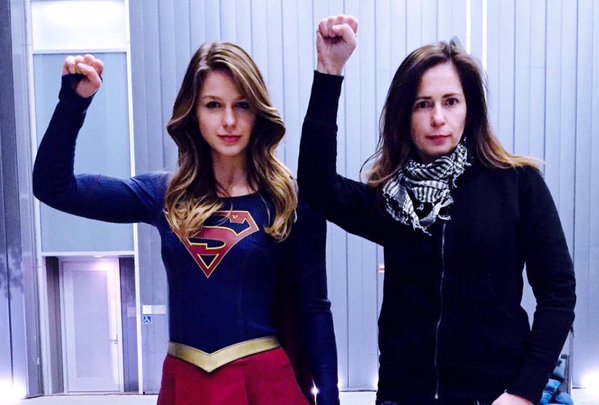 Lexi Alexander and Melissa Benoist on the set of Supergirl